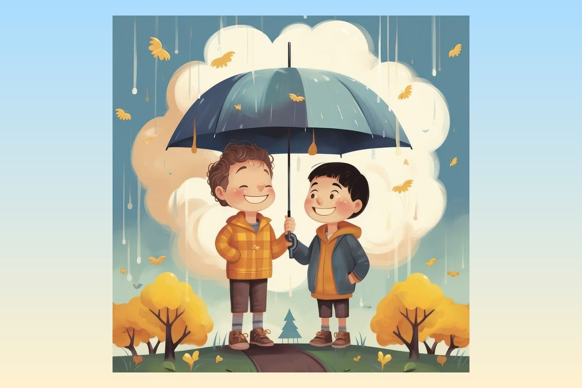 ఇద్దరు స్నేహితులు ఒక గొడుగు
